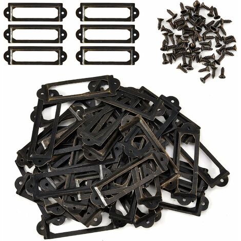 50 pcs Lable Titulaire Bibliothèque Armoires à tiroirs Poignée Porte-nom avec Porte-nom avec vis, 60 x 17 mm, Bronze Antique