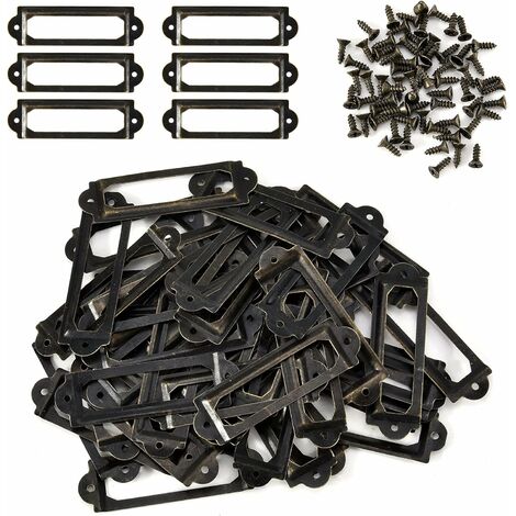 50 pcs Lable Titulaire Bibliothèque Armoires à tiroirs Poignée Porte-nom avec Porte-nom avec vis, 60 x 17 mm, Bronze Antique
