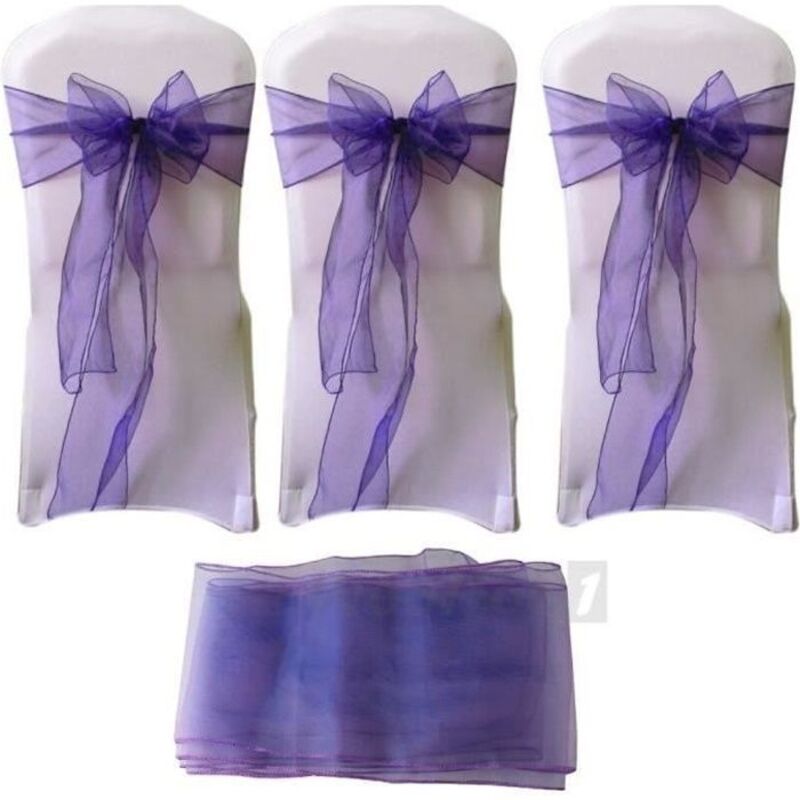 50 PCS Lot Organza Housse de chaise Noeuds Mariage Déco Fête No l 17x270cm violet