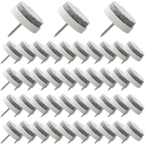 50 Pcs Patin Chaise a Clouer 24mm Blanc Tampon Chaise en Feutre pour Protéger Pieds des Meubles