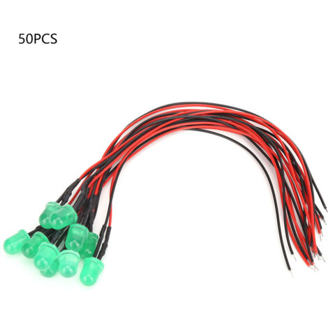 50 PCS Perles LED 12V 8mm Haute Luminosité Vert Émeraude et Vert Jade avec Câbles 20CM 26AWG