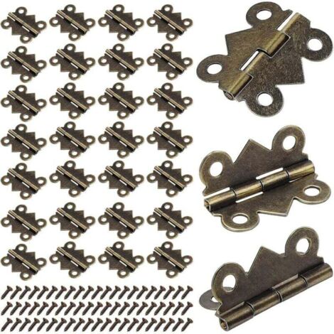 50 PCS Petites Mini Charnières, 25X20mm Papillon Pliant Charnières, Bronze Antique Mini Charnières pour Meubles de Maison Arm