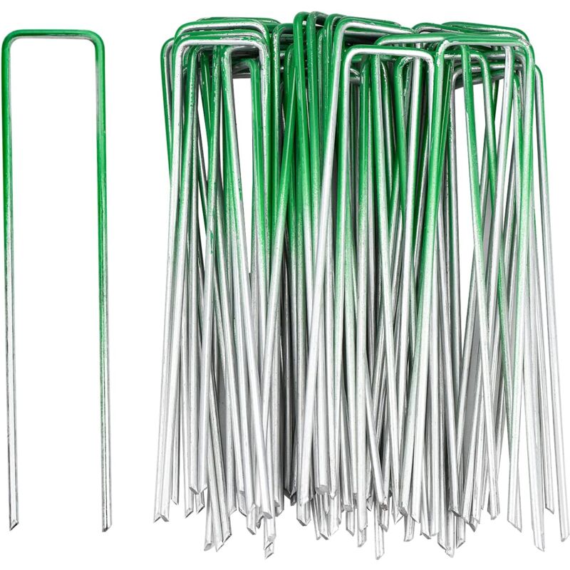 50 Pcs Piquets de Fixation, Piquets de Jardin, Agrafes Gazon Synthétique Vert, pour bâches de Sol de Jardin, Fixation de Gazon synthétique extérieur