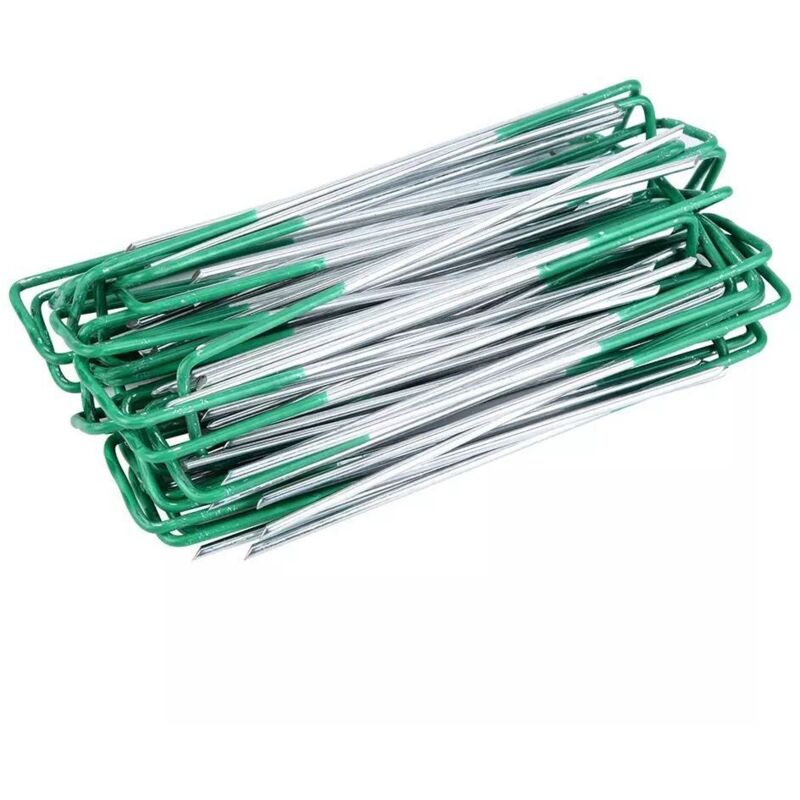 50 Pcs Piquets de Fixation, Piquets de Jardin, Agrafes Gazon Synthétique Vert, pour bâches de Sol de Jardin, Fixation de Gazon synthétique extérieur