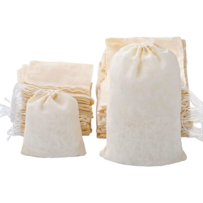 50 pcs Sac Filtrant en Coton 30×35 cm Pochon Tissu Réutilisable Sachet Toile de Jute Conception de Corde Twitching pour Infusion du Thé