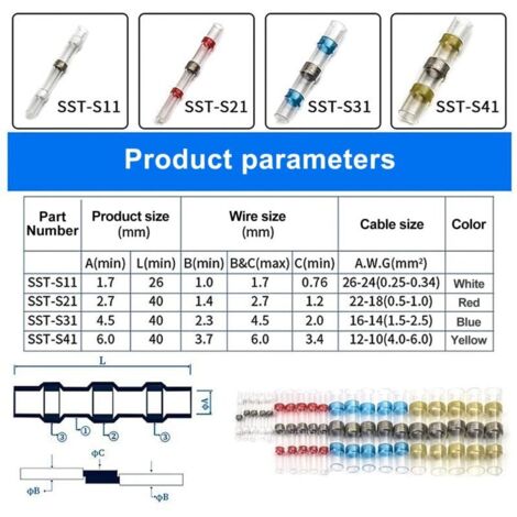 50 PCS Soudure Joint Fil Connecteurs Étanche Isolé Bornes De Fil Électrique Thermorétractable Épissure Butt pour Fil À Sertir Joint (Blanc) (Blanc)