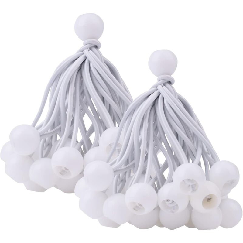 50 Pcs Tendeur à Boule Élastique(Blanc), Tendeur de Bâche pour Pavillon, Camping, Tente Cordons, Rideaux Harnais d'Extension, 10cm