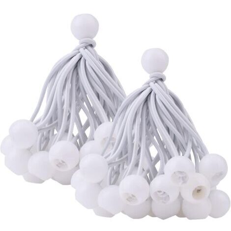 50 Pcs Tendeur à Boule Élastique(Blanc), Tendeur de Bâche pour Pavillon, Camping, Tente Cordons, Rideaux Harnais d’Extension, 10cm