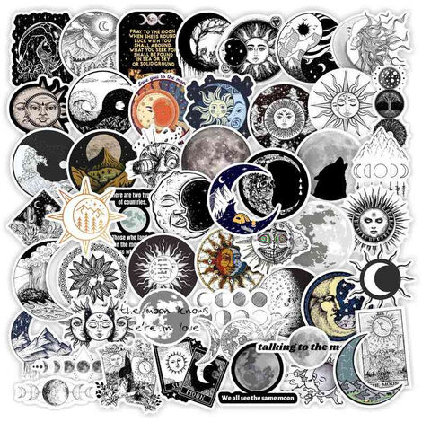 Celestial Moon and Sun Stickers 50 Pcs Scrapbook Journals Laptop Phones