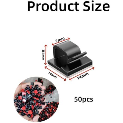 50 pezzi di clip adesive per cavi, organizer per cavi adesivi, fascette autoadesive per luci e decorazioni, officina, parete, ufficio domestico, esterni (15 mm x 14 mm, nero)