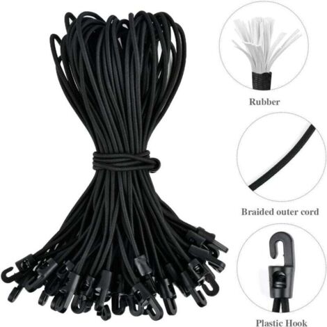 50 pezzi di corde elastiche in gomma con ganci - corde elastiche multifunzionali da 25 cm con gancio per teloni da campeggio, teloni per rimorchi, coperture per piscine (nero)