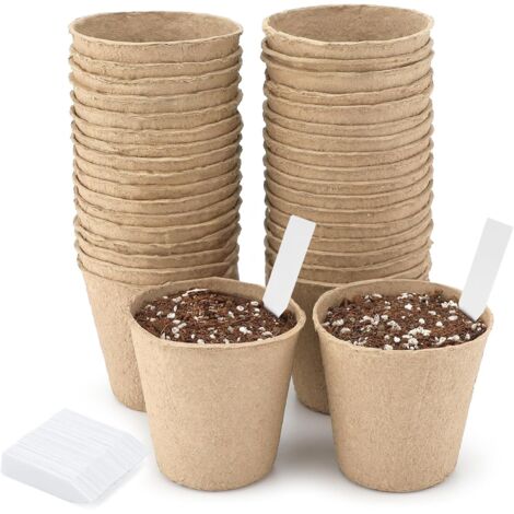 50 pezzi di vasi per piantine da 8 cm, piccoli vasi da piantagione, vasi da rinvaso, con 100 etichette per piante da 5x1 cm - per giardino, orto, serra