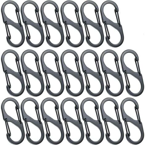 50 pezzi Mini moschettoni a forma di S in lega di alluminio, 8 forme, resistenti, leggeri, impermeabili, doppia fibbia, per casa, escursionismo all'aperto, pesca, campeggio, viaggi ecc. - Nero 4x1,8 c