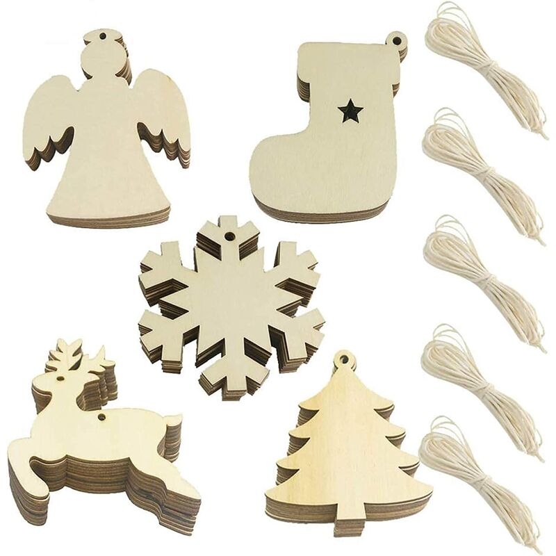 50 pezzi ornamenti in legno ritagli in legno
