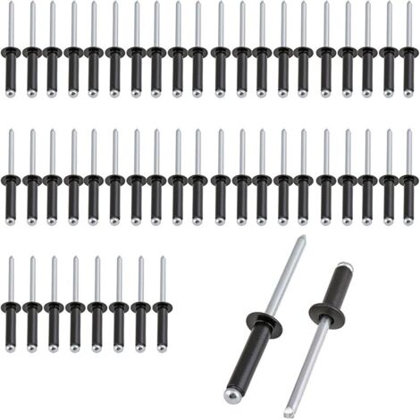 50 Pezzi Rivetti Ciechi in Alluminio con Flangia Grande – 3,2 mm x 8 mm (Nero)