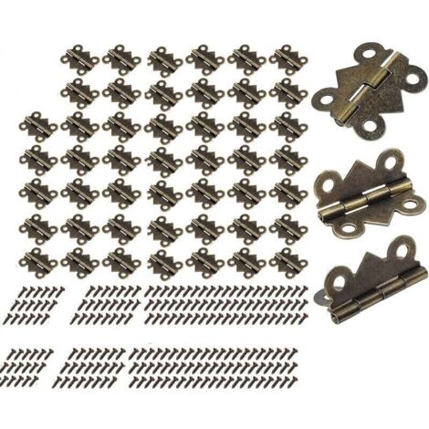 50 piccole mini cerniere, cerniere pieghevoli a farfalla, mini cerniere in bronzo per mobili, ferramenta, cassetti, armadi con viti 39 x 32 mm