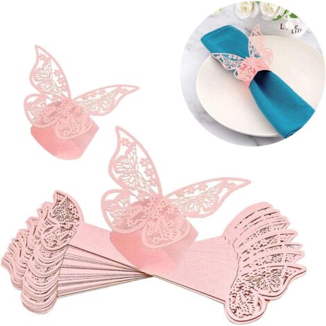 50 Pices (rose)anneau Forme Papillon Serviette Ronds De Serviette Creux En Papier Papillon Porte Serviette Dcor Dner Anneau Papier De Serviette Po