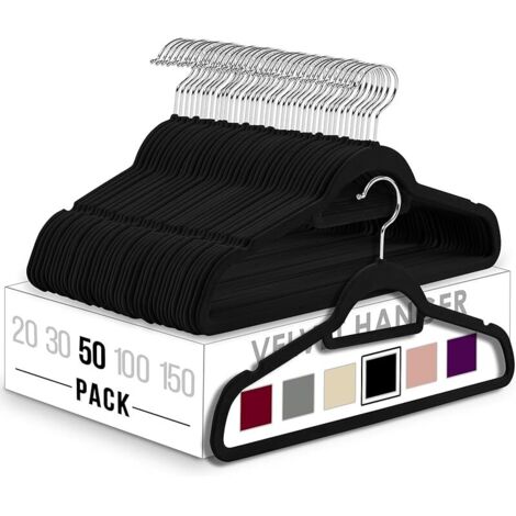 50-Piece Space-Saving Velvet Hangers, Rotatable Tie Hook, Black