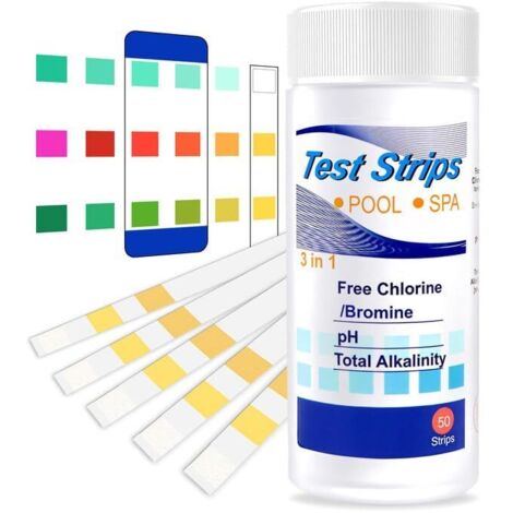 50 Pièces 3 en 1 Test Dureté De I'eau, Test Eau Aquarium, Testeur Eau Potable, Kit de Test de Piscine pour Tester Chlore Libre, L'alcalinité Totale et pH