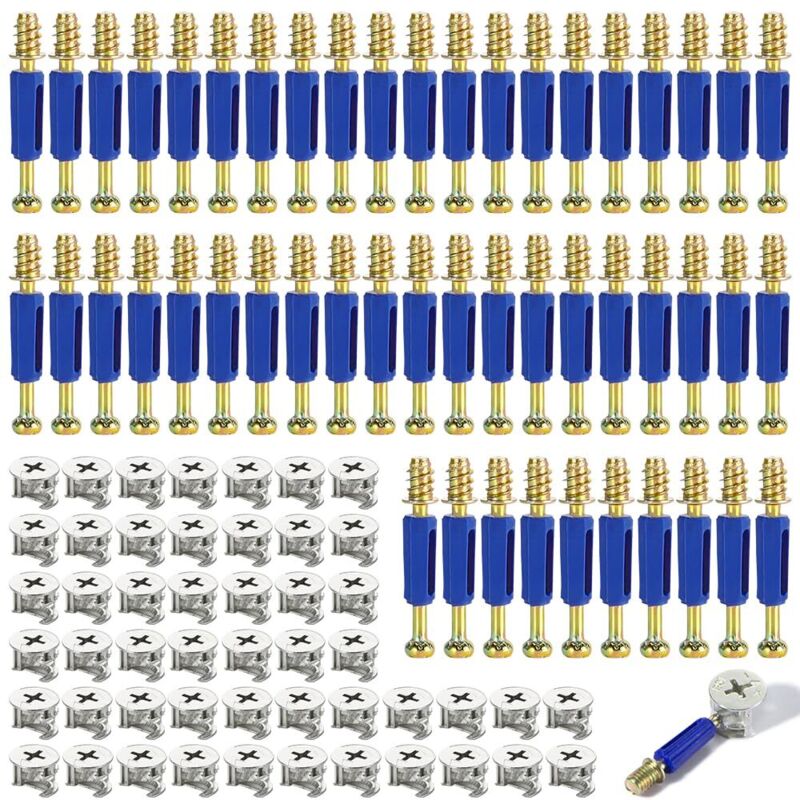 50 pièces 40MM Connecteurs de meubles excentriques , connecteurs de meubles, connecteurs d'armoire, vis de meubles, avec came excentrique à vis et