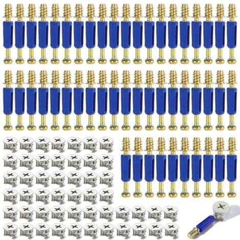 50 pièces 40MM Connecteurs de meubles excentriques , connecteurs de meubles, connecteurs d'armoire, vis de meubles, avec came excentrique à vis et goupille d'assemblage de boulon