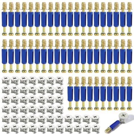 50 pièces 40MM Connecteurs de meubles excentriques , connecteurs de meubles, connecteurs d'armoire, vis de meubles, avec came excentrique à vis et goupille d'assemblage de boulon