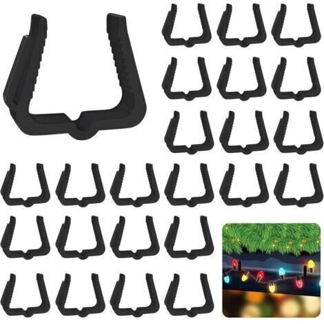 50 Pièces Accessoire pour gouttière, Clips de fixation pour guirlandes lumineuses de Noël, clips pour décorations de Noël, 15/8 pouce