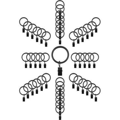 50 Pièces Anneaux de Rideau Anneaux à Clip Diamètre Intérieur 32mm Diamètre Extérieur 39mm Crochets de Processus de Placage (Noir)