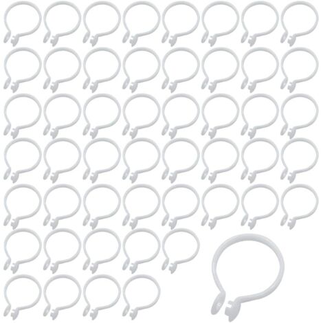 50 Pièces Anneaux de Rideaux Douche,Anneaux de Rideau à Ouvrir,Diamètre Intérieur,pour Rideaux, Salle Bain, Maison(Blanc)( Anneau à pression en plastique-50)