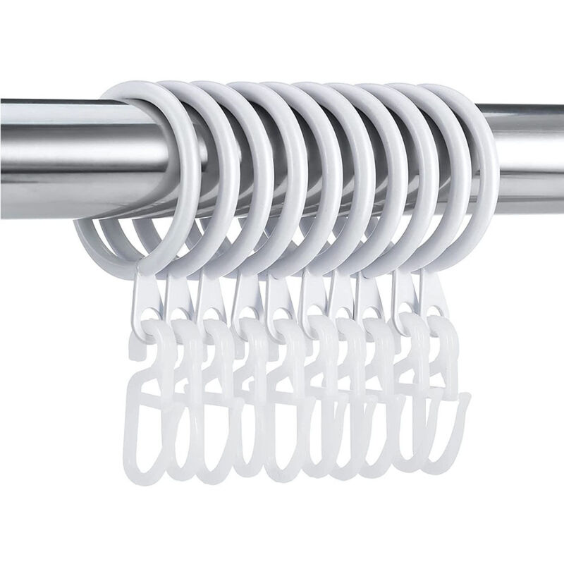 50 Pièces Anneaux Rideaux en métal et 60 Pièces Crochet Rideau, Anneaux pour Tringle à Rideaux, Diamètre Intérieur 30mm, Crochet pour Rideaux,