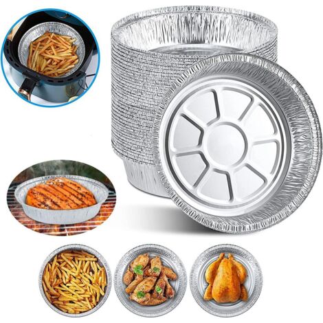 50 Pièces barquettes en aluminium Convient pour Napoléon & Broil King Grilles Alu-bac égouttoir, Grillschalen,Air Fryer Jetables de papier d'Aluminium Liner 6inch
