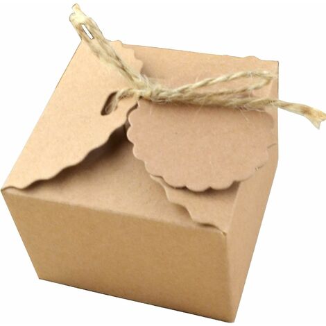 50 pièces boîte-cadeau en papier kraft boîte-cadeau avec étiquettes-cadeaux pour emballage cadeau de fête de mariage faveur cadeau bonbon marron (jute naturel)