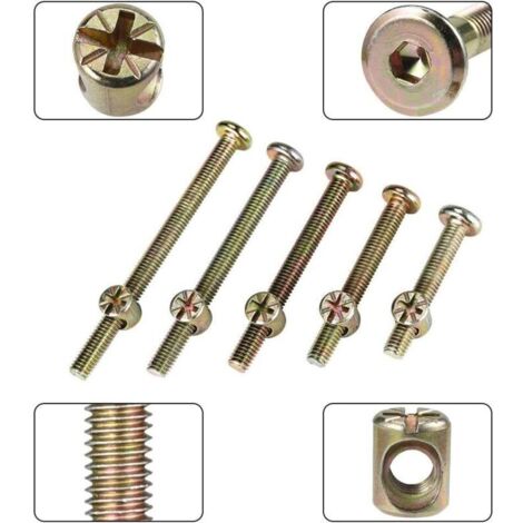 50 Pièces Boulons à Tête Hexagonale, Boulons avec écrous Cylindriques, Boulons avec Kit D'assortiment D'écrous Cylindriques, pour Meubles, Lits de Bébé, Chaises