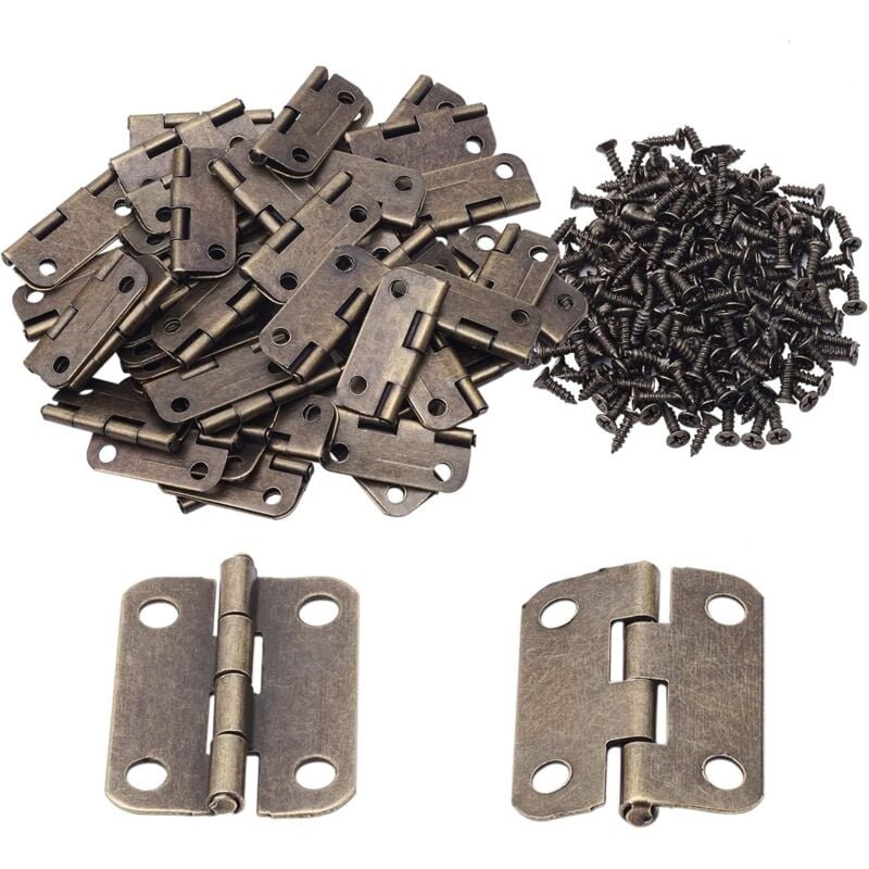 50 Pièces Charnières Antiques Petites Charnières Rétro Charnières de Porte pour Boite en Bois Coffre à Bijoux Coffret (25x19mm)