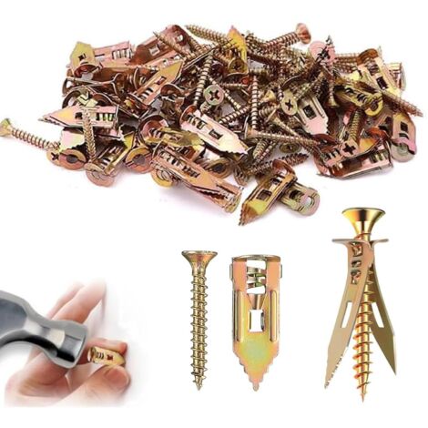 50 Pièces - Cheville - Vis d'ancrage - Auto-perceuse pour cloison sèche et brique creuse - Fixation meubles et décorations - Zinc jaune - 1,2 x 4 cm