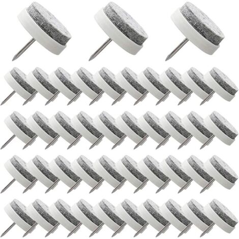 50 Pièces Clous Patins de Meuble de 24 mm Noir Pads en Feutre Glide avec Boîte de Rangement pour Chaise de Meubles en Bois, Tabourets et Pieds de Table (Blanc)