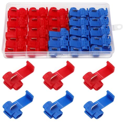 50 Pièces Cosse Electrique Connecteur Rapide, Connecteur Dérivation Auto-Dénudants Rapide, Verrouillage Connecteurs (25 Pièces Rouge, 25 Pièces Bleu)