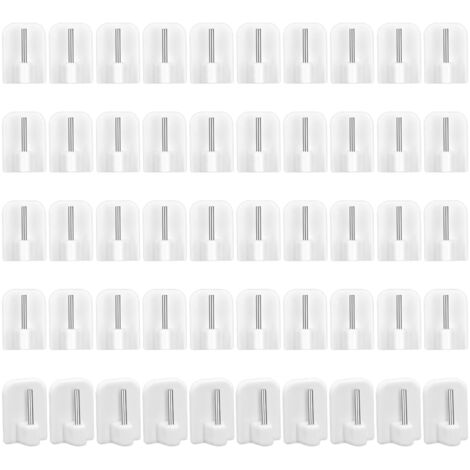 50 Pièces Crochet Autocollant Rideau, Attache Rideau sans Percage Blanc, Support Tringle Adhesif, Crochet Adhésif Rideaux pour Suspendre la Tringle à Rideau