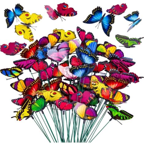50 pièces décorations papillon jardin, 8 cm papillons artificiels étanches pour bouquet extérieur intérieur art floral terrasse potager parterre
