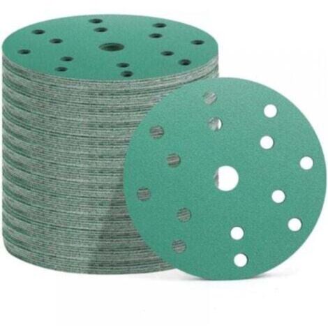 50 Pièces Disques Abrasifs 150 mm, 15 Trous, 10x Grain 60/80/120/180/400, Papier Poncage pour Ponceuse Excentrique (Vert)