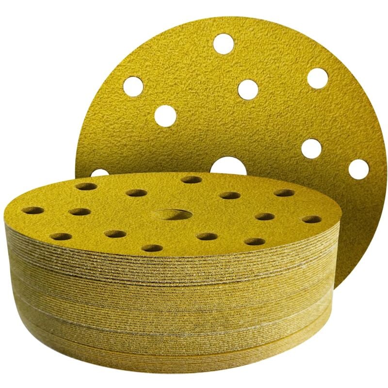 50 Pièces Disques abrasifs de 150 mm, Grain 100 - Disque a poncer 150mm 15 trous pour Ponceuse Excentrique 150mm