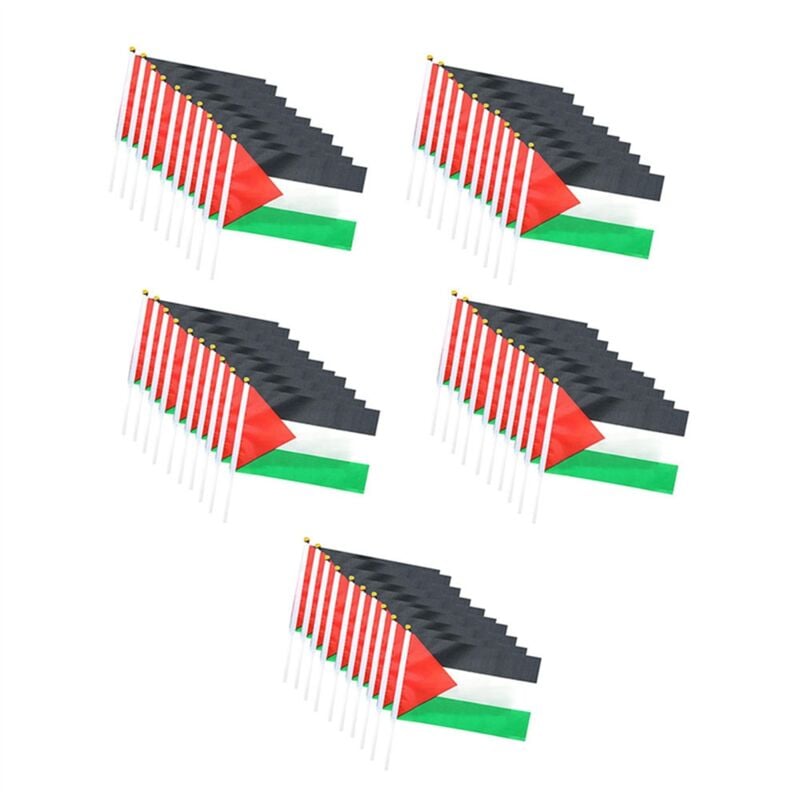 50 PièCes Drapeau de la Palestine avec Mât, 14X21 cm Drapeau de la Palestine Agitant la Main - Drapeaux à Main Fins Double Face pour L'ExtéRieur