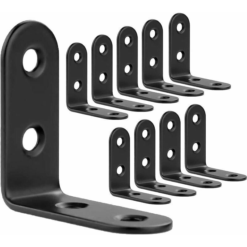 50 pièces équerres de fixation noires en acier inoxydable, renforts d'angle en métal pour la fixation et la réparation de meubles, joints renforcés,