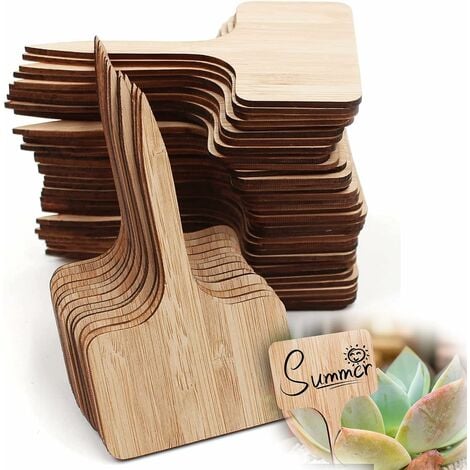 JUSCH 50 Pieces Étiquette de Plante Semis, Etiquette Jardin Potager Plantation, Exterieur Bambou Plante en Bambou D'étiquette en Bois Marqueurs de T-Type