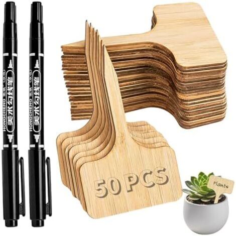 50 Pièces Étiquettes pour Plantes en Bambou - avec Marqueur Etiquette Jardin Exterieur de Potager Réutilisables Fleurs, Herbes et Légumes
