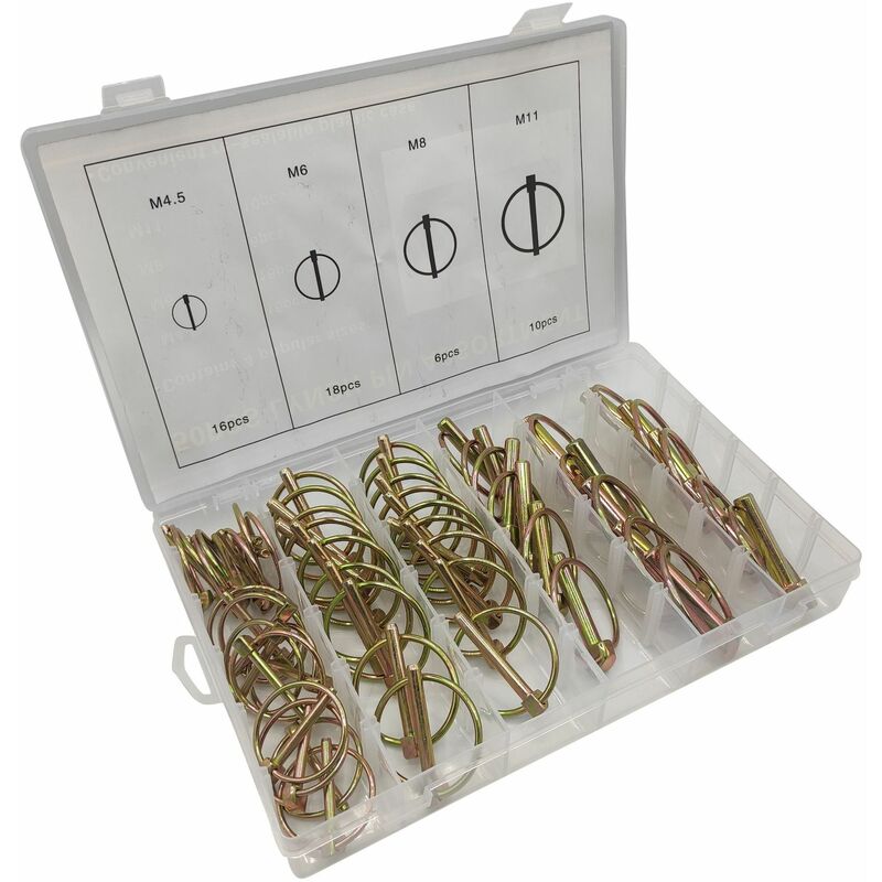 50 pièces Goupille de lynch avec anneau pour remorque de tracteur agricole,Assortiment de goupilles clips rond sécurité 4.5-6-8-11 mm Acier Galvanisé