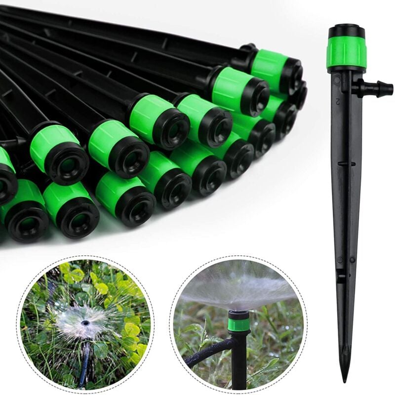 50 pièces Goutteur d'irrigation, 360 degrés Adjustable Micro Sprinkler pour 1/4 (4-6mm) Tube d'irrigation(Vert)