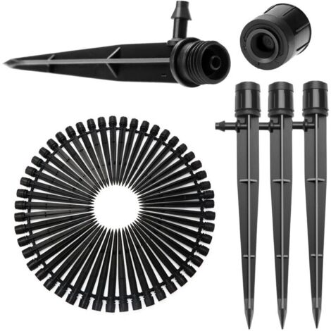 50 Pièces Goutteur Irrigation Réglable, 360 Degrés Micro Asperseur Goutte à Goutte avec Connecteur Barbelé & Piquet de Support pour Tube 4/7 mm, Goutteur d'irrigation Insertion, Noir