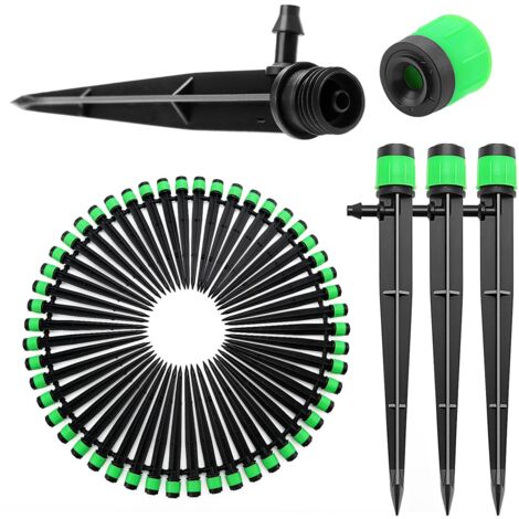 50 Pièces Goutteur Irrigation Réglable, 360 Degrés Micro Asperseur Goutte à Goutte avec Connecteur Barbelé & Piquet de Support pour Tube 4/7 mm, Goutteur d'irrigation Insertion, Vert