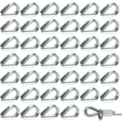 50 Pièces M2 Cosses de Câble Métallique en Acier Inoxydable 304 Cosse Coeur pour Cable Acier pour Câble Métallique 2mm